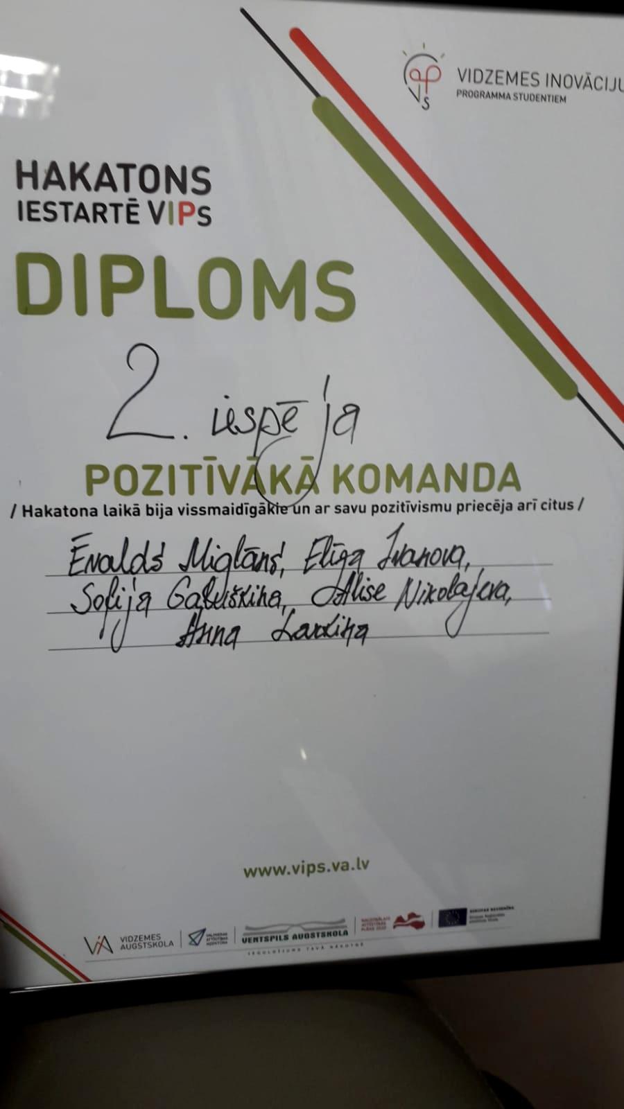 pozitīvākās komandas diploms